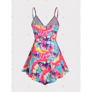 Plus Size & Curve Butterfly Print Tie Dye Cinched Tank Top