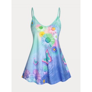 Plus Size & Curve Butterfly Sunflower Tank Top