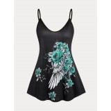 Plus Size & Curve Rose Wing Print Flowy Tank Top