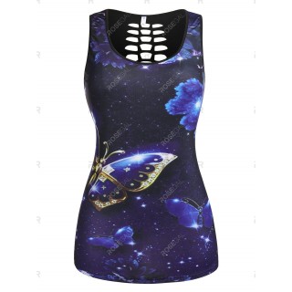 Plus Size & Curve Caged Cutout Butterfly Print Tank Top