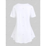 Plus Size 3D Flower Printed Short Sleeves T Shirt