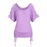 Plus Size & Curve Crisscross Batwing Sleeve Cinched Tee