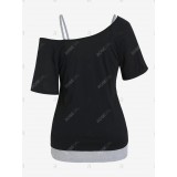 Plus Size Rivets Skew Neck Tee and Cami Top Contrast Two Piece Set