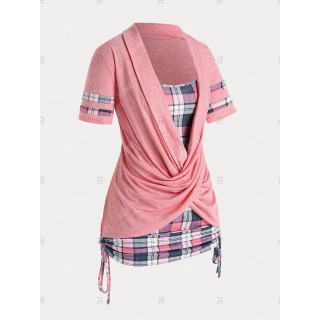 Faux Twinset Crossover Plaid Plus Size & Curve Tee