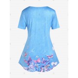 Plus Size 3D Jeans Butterfly Printed Short Sleeves Tee