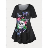 Skull Butterfly Print Plus Size & Curve Gothic T-shirt