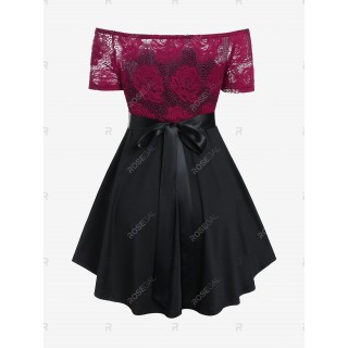 Plus Size Off The Shoulder Rose Lace Skirted Blouse
