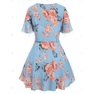 Plus Size Flower Ruffle Tie Blouse with Cami Top Set