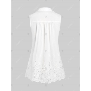 Plus Size Half Button Broderie Anglaise Sleeveless Blouse