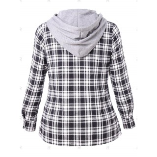 Plus Size Plaid Hooded Shirt with Pockets
