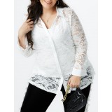 Plus Size Lace Flower Sheer Blouse with Cami Top Set