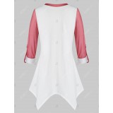 Plus Size Button Up Roll Up Sleeves Handkerchief Blouse