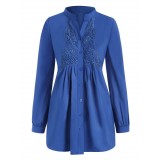 Plus Size Butterfly Lace Panel Button Up Shirt