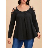 Plus Size Studded Ribbed Cutout Curved Hem Tunic Gothic Tee