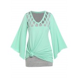 Plus Size Bell Sleeve Cutout Tee and Tank Top Set