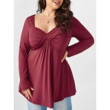 Plus Size Crossover Sweetheart Neck T-shirt