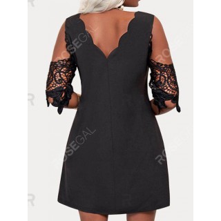 Plus Size & Curve Lace Panel Cold Shoulder Scalloped Mini Dress