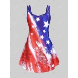 Plus Size American Flag Patriotic Crisscross A Line Sleeveless Dress