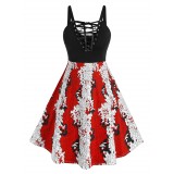 Plus Size Lace-up Printed Backless A Line Gothic Dress