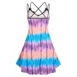 Plus Size & Curve Tie Dye Lace Panel Midi Dress