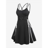 Plus Size Lace Up Backless High Waisted A Line Gothic Dress