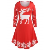 Plus Size Christmas Elk Christmas Print T-shirt Dress