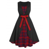 Plus Size Plaid Bowknot A Line Dress