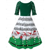 Plus Size Christmas Printed High Wasit Plunge Dress