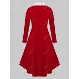 Plus Size Christmas Velvet Lace Up High Low Midi Dress