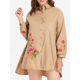Plus Size Flamingo Embroidery Shirt Dress