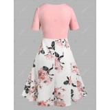 Plus Size Floral Print Crossover Twofer Cottagecore Dress