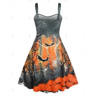 Halloween Spider Web Bat Pumpkin Plus Size Dress