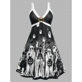 Plus Size O Ring Ghost Printed Gothic Dress
