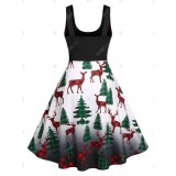 Plus Size Christmas Tree Elk Plaid Print Criss Cross Dress