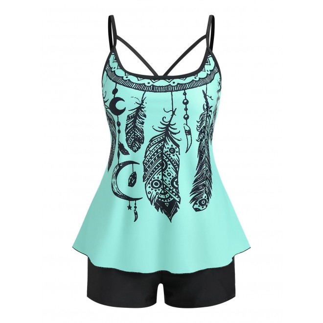 Plus Size Dreamcatcher Print Modest Tankini Swimsuit