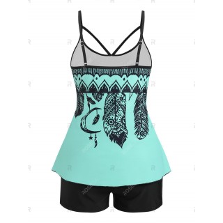 Plus Size Dreamcatcher Print Modest Tankini Swimsuit