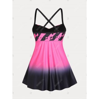 Crisscross Ombre Color Plus Size & Curve Modest Swim Dress Set