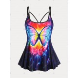 Plus Size & Curve Butterfly Galaxy Print High Waist Boyleg Tankini Swimsuit