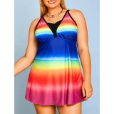Plus Size Rainbow Color Modest Tankini Swimwear