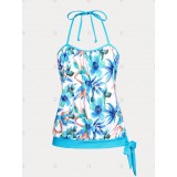 Floral Print Tie Side Backless Plus Size & Curve Halter Tankini Swimsuit
