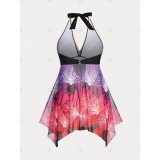 Plus Size & Curve Padded Backless Cross Ombre Tankini Swimsuit