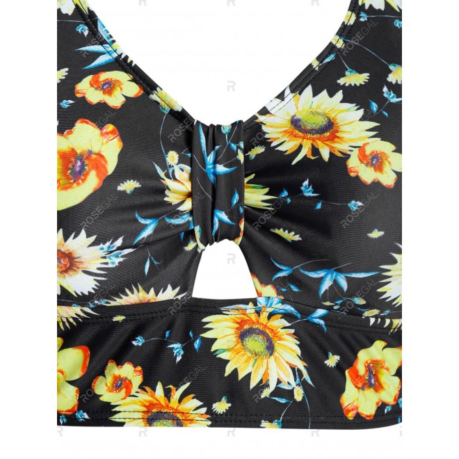 Plus Size Floral Print High Rise Two Piece Swimwear