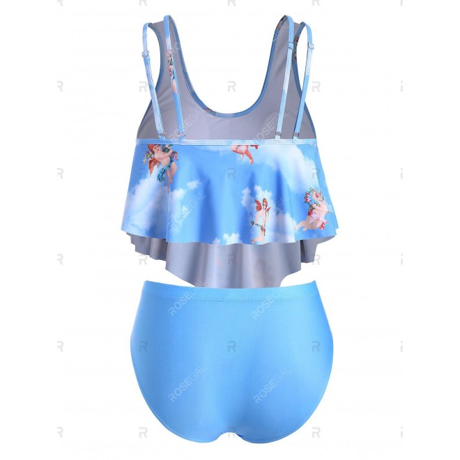 Plus Size Angel Cherub Print High Rise Tankini Swimsuit