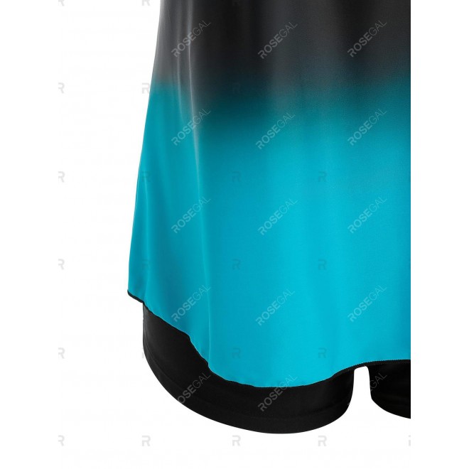 Plus Size Ombre Print Backless Cami Boyleg Modest Tankini Swimwear