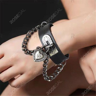 Punk Gothic Heart Shape Lock Link Leather Bracelet
