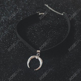 Gothic Moon Velvet Pendant Choker Necklace