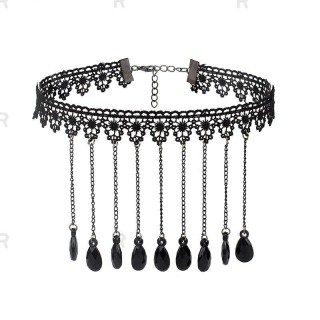 Gothic Fringed Chains Lace Pendant Choker Necklace