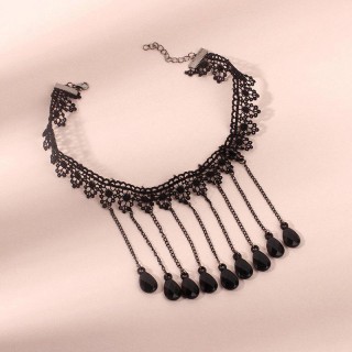 Gothic Fringed Chains Lace Pendant Choker Necklace