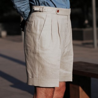 Linen High Waist Loose Double Pleated Shorts