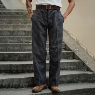 1930s French Tooling Striped Straight Retro Trousers